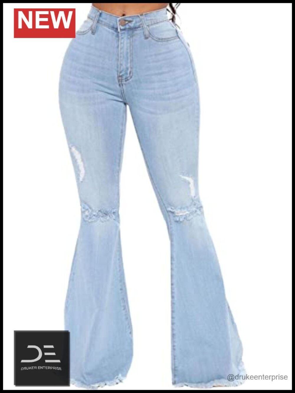 Bell Bottom Flare Jeans Mid Rise Destroyed Hem Denim Pants